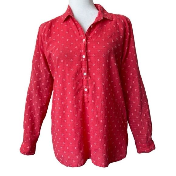 LOFT The Softened Tunic Shirt 100% Cotton Diamond Pattern Pink SZ M - Picture 1 of 12